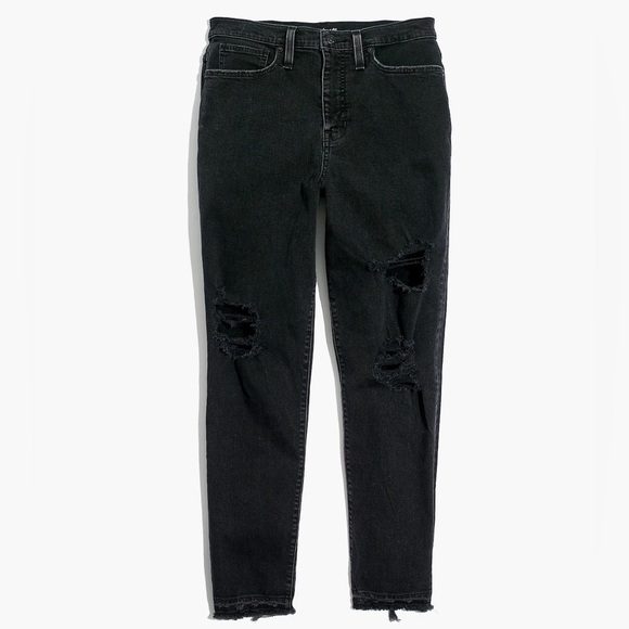 Madewell The Mom Jean Distressed Cropped in Raney Wash Knee-Rip Black size 26 - Picture 3 of 16